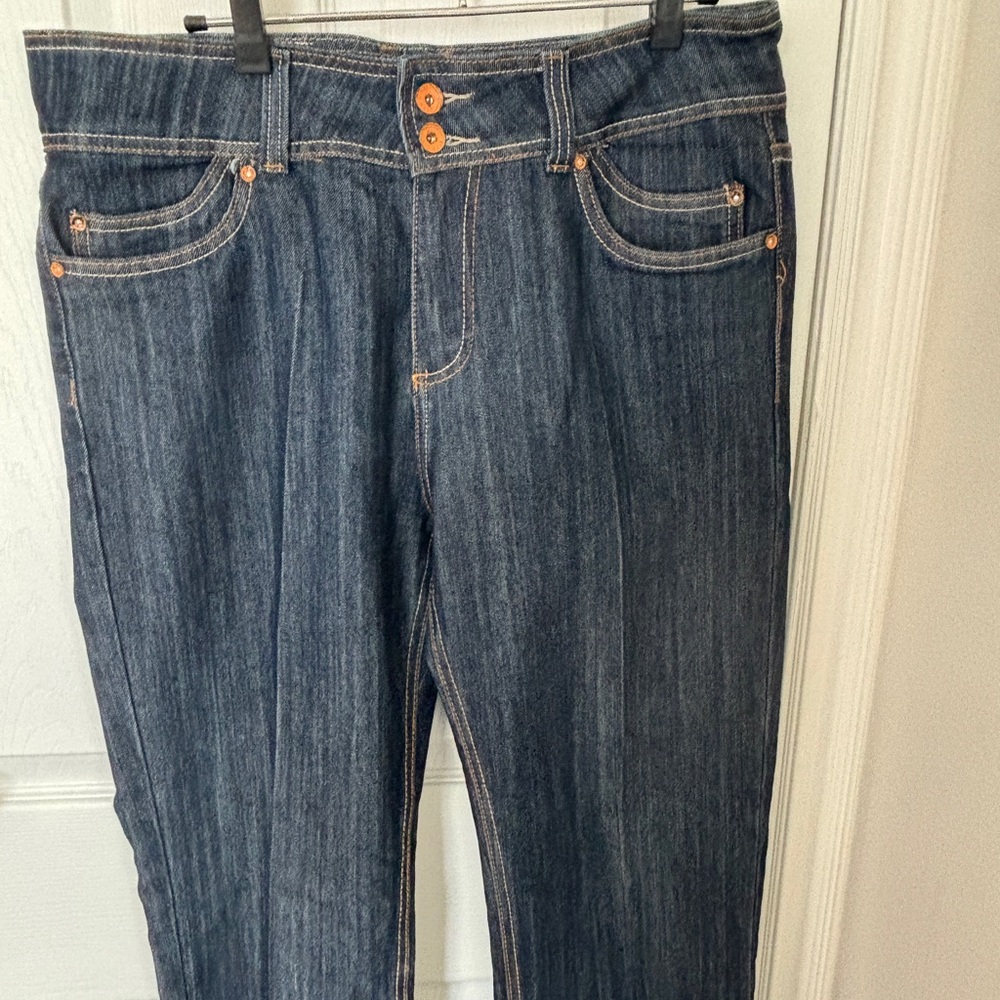 Classic high waisted, straight leg Deep indigo Denim Jeans. Waist -8”